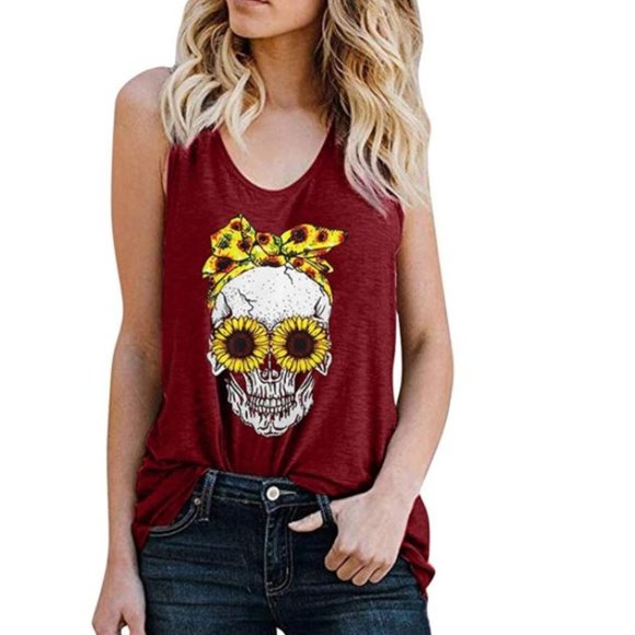 In the Daisy's Tops - New Sunflower Skull Tank